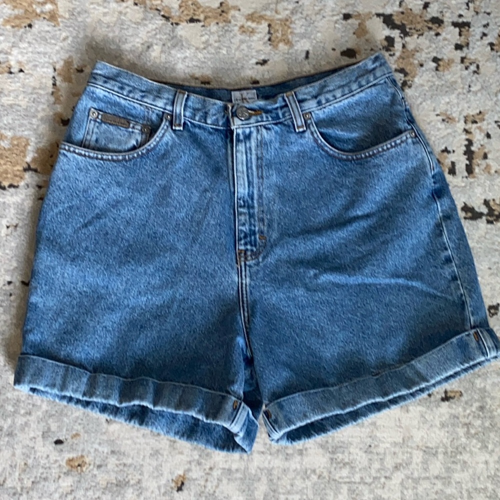 Vintage Calvin Klein High Waist Cuffed Stone Washed Mom Denim Jorts Size 8